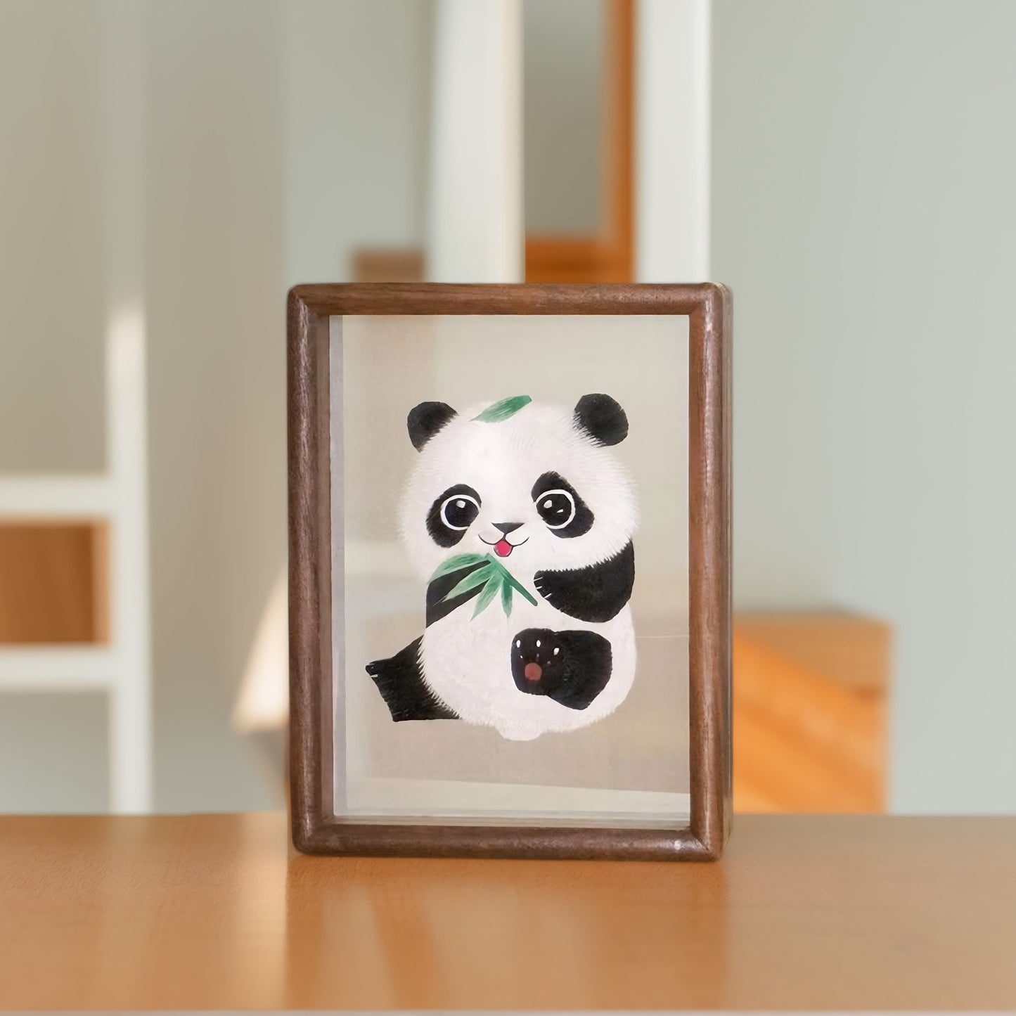 Chinese Double-Sided Embroidery Panda Wall Art - Handstitched Xiang Embroidery on Walnut Wood, Glass-Free Display, Asian Home Decor Gift