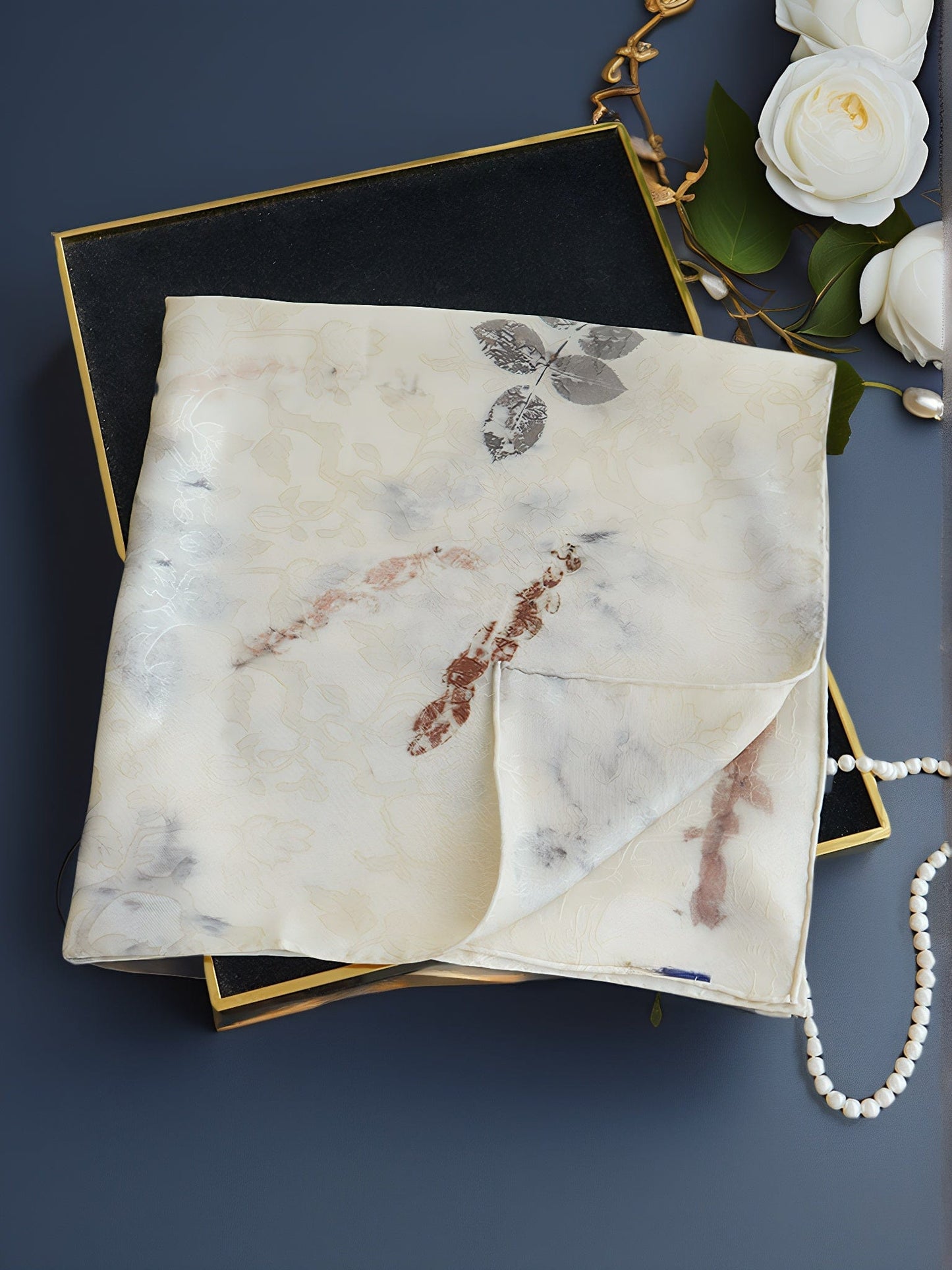 Leaf Print & Plant-Dyed Jiaoluo Silk Scarf - 19 Momme Breathable Square Neckwear, Handwoven 100% Mulberry Silk, Intangible Cultural Heritage Gift