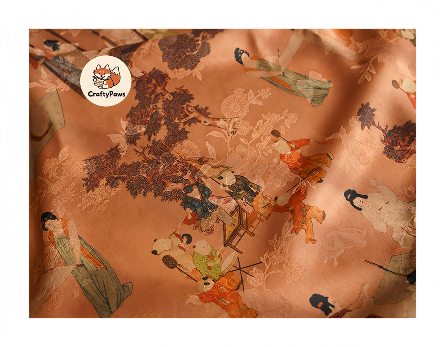 Tang Dynasty Ladies Pattern Square Scarf - Vintage Gambiered Guangdong Silk (Xiangyunsha), 100% Mulberry Silk, Non-Woven Cultural Heritage Shawl/Wrap