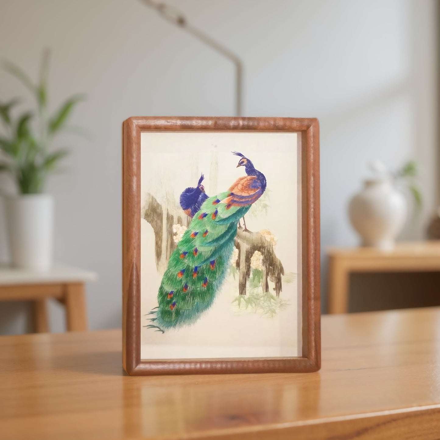 Chinese Double-Sided Embroidery Panda Wall Art - Handstitched Xiang Embroidery on Walnut Wood, Glass-Free Display, Asian Home Decor Gift