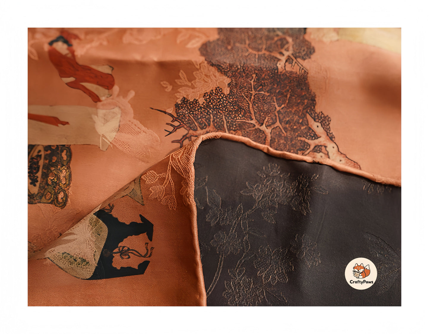 Tang Dynasty Ladies Pattern Square Scarf - Vintage Gambiered Guangdong Silk (Xiangyunsha), 100% Mulberry Silk, Non-Woven Cultural Heritage Shawl/Wrap