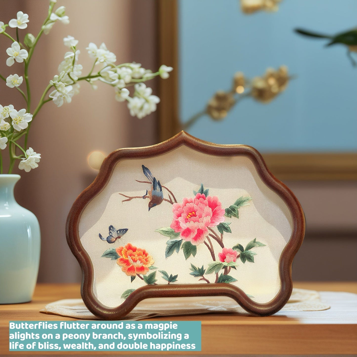 Double-Sided Art Ornament - Handmade Xiang Embroidery Display with Auspicious Birds & Flowers, Meticulous Needlework Home Decor