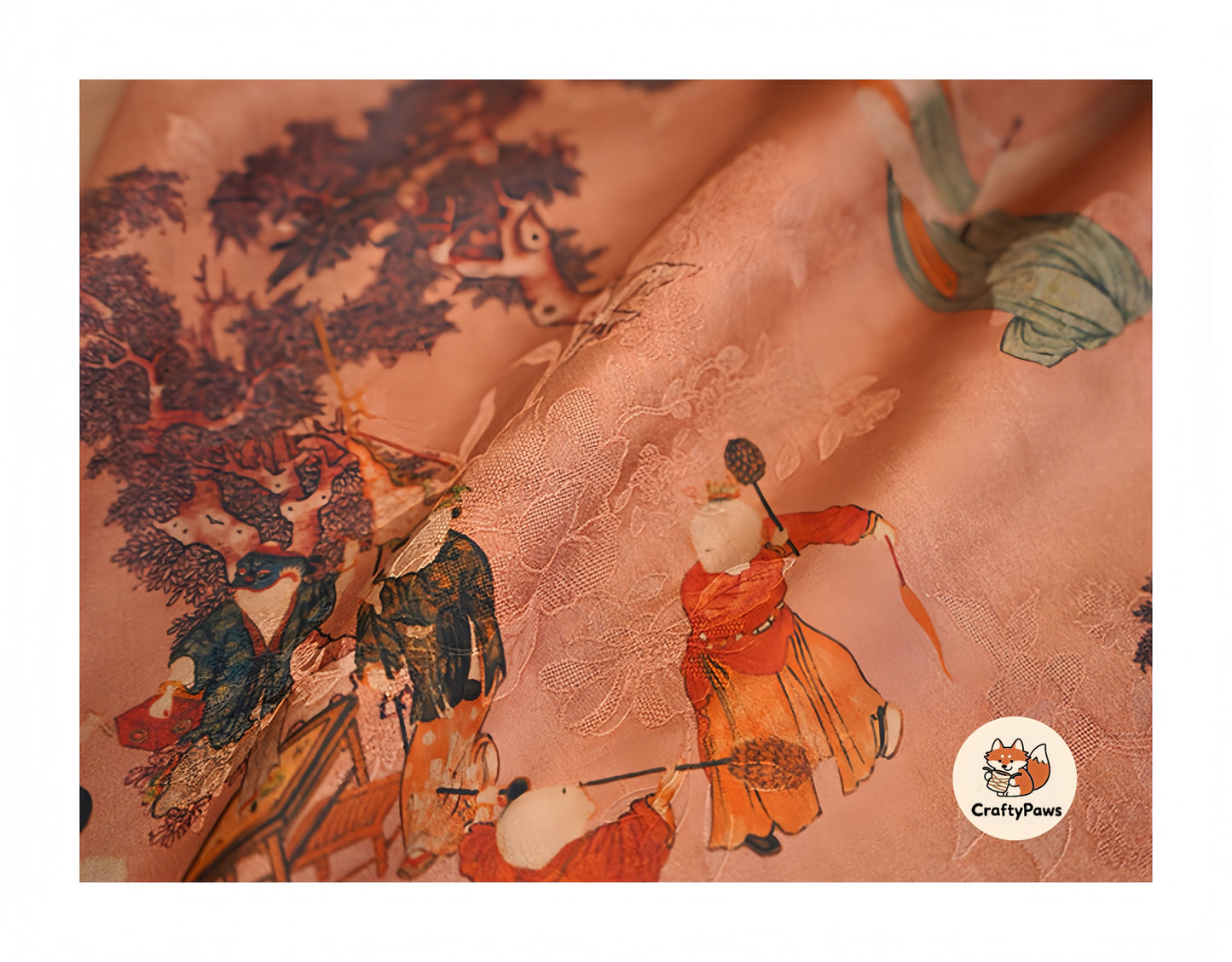 Tang Dynasty Ladies Pattern Square Scarf - Vintage Gambiered Guangdong Silk (Xiangyunsha), 100% Mulberry Silk, Non-Woven Cultural Heritage Shawl/Wrap