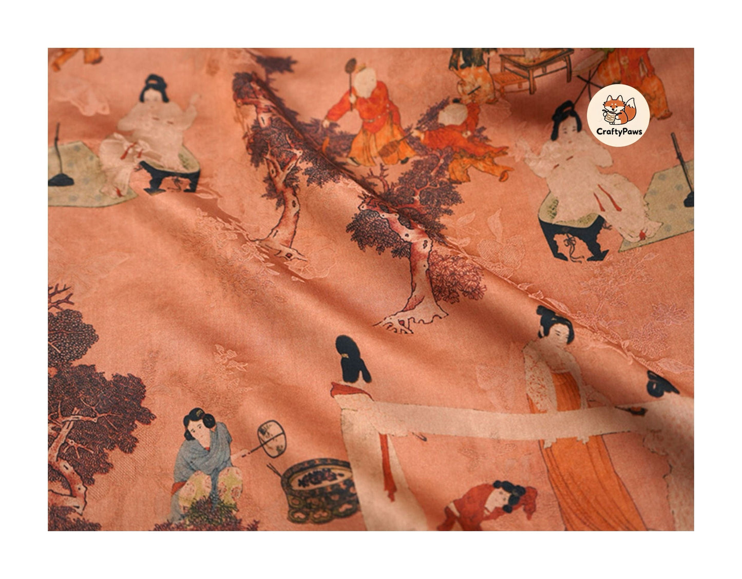 Tang Dynasty Ladies Pattern Square Scarf - Vintage Gambiered Guangdong Silk (Xiangyunsha), 100% Mulberry Silk, Non-Woven Cultural Heritage Shawl/Wrap