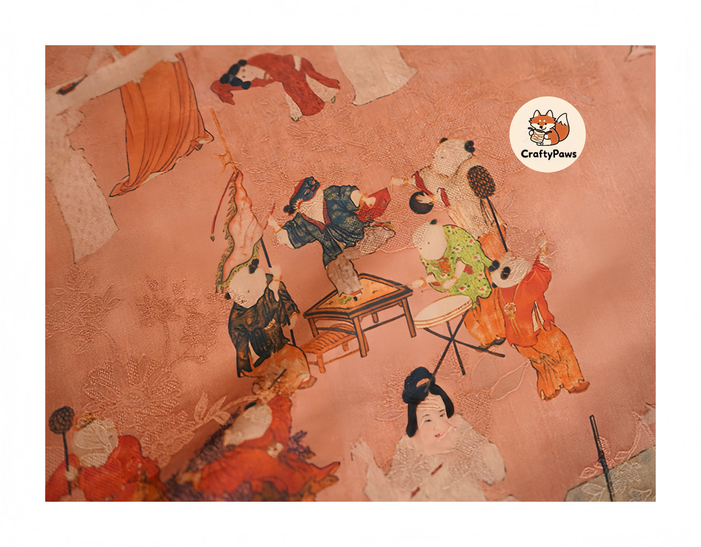Tang Dynasty Ladies Pattern Square Scarf - Vintage Gambiered Guangdong Silk (Xiangyunsha), 100% Mulberry Silk, Non-Woven Cultural Heritage Shawl/Wrap