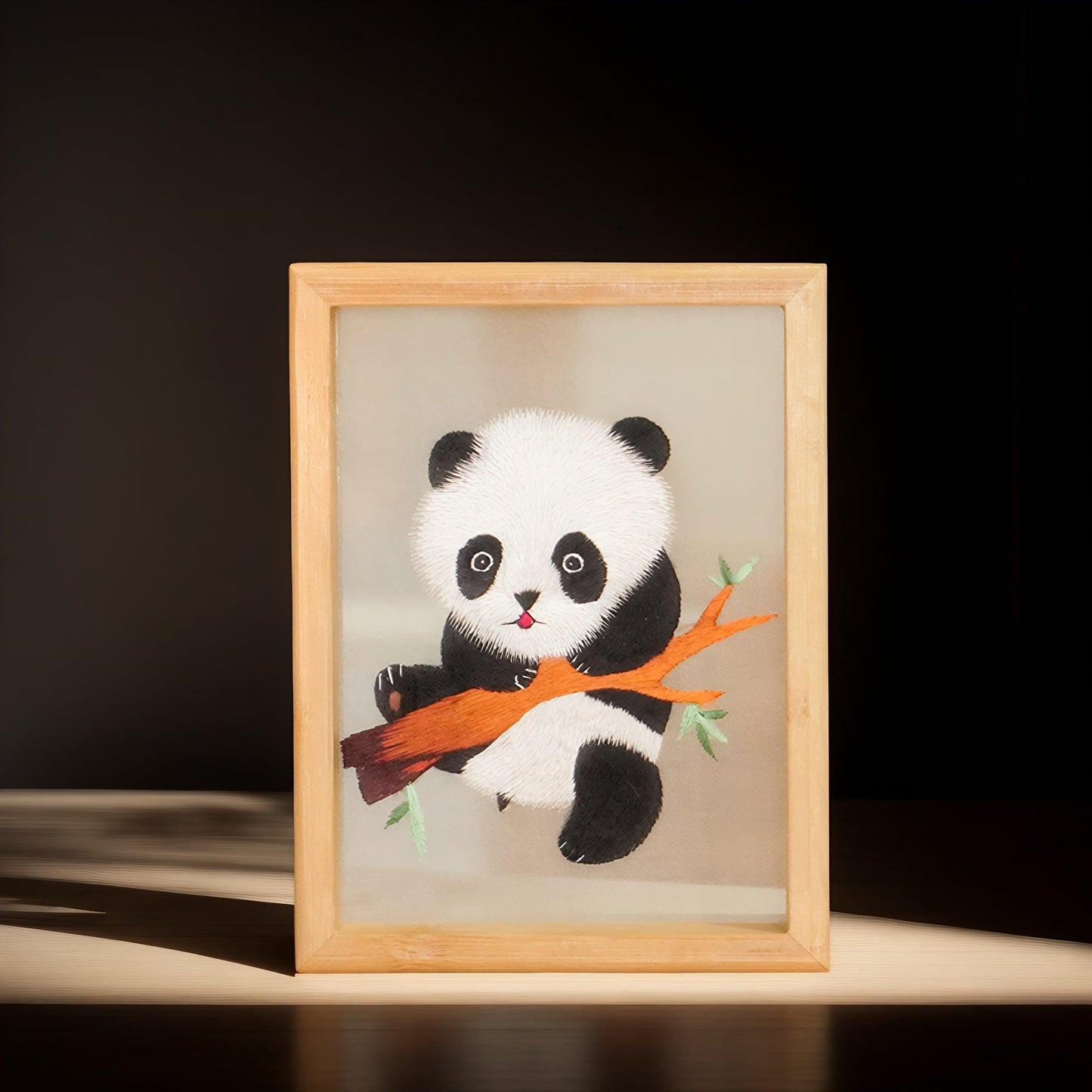 Chinese Double-Sided Embroidery Panda Wall Art - Handstitched Xiang Embroidery on Walnut Wood, Glass-Free Display, Asian Home Decor Gift