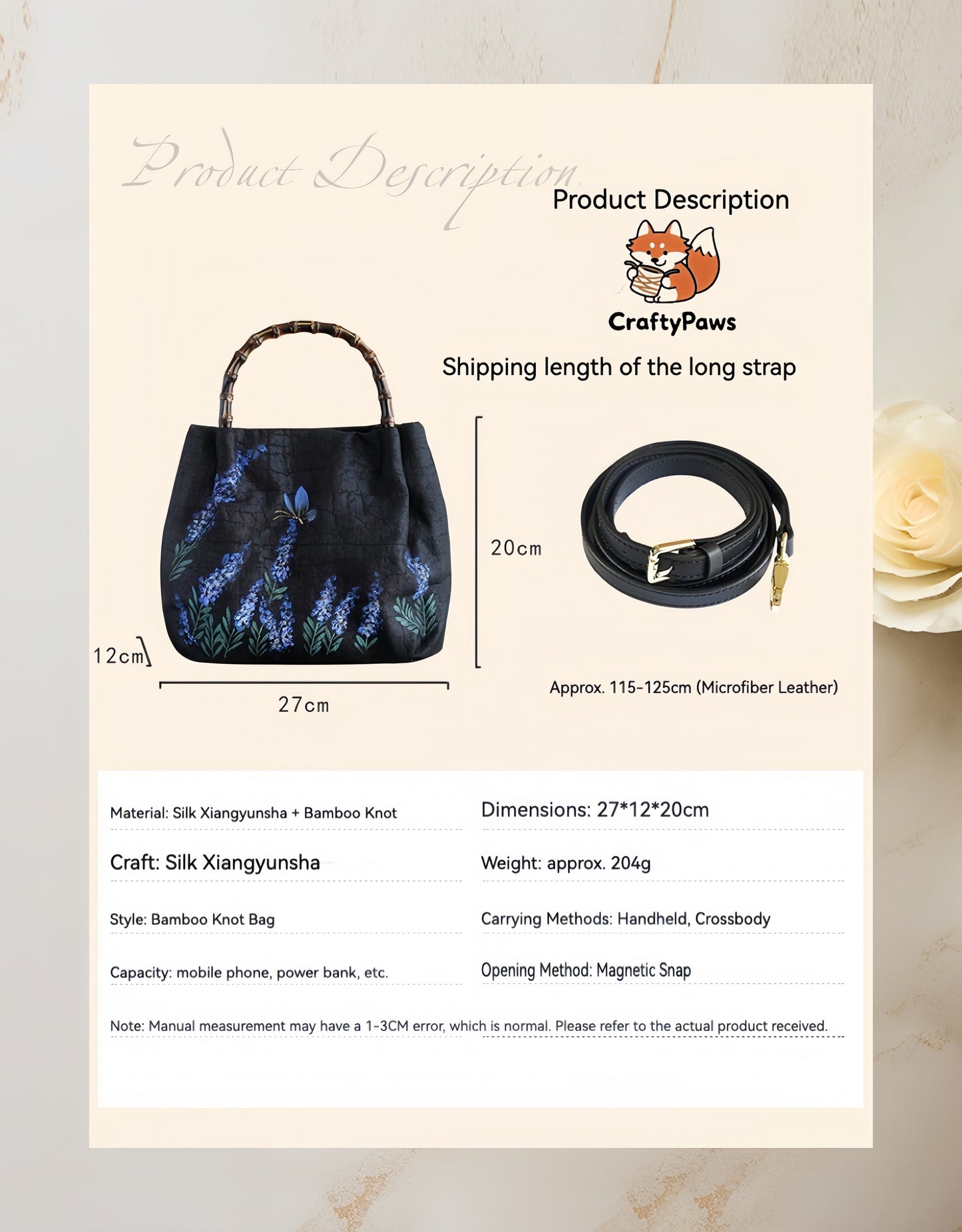 'Dancing with Shadow' Hand-Painted Bamboo Handle Mulberry Silk Handbag