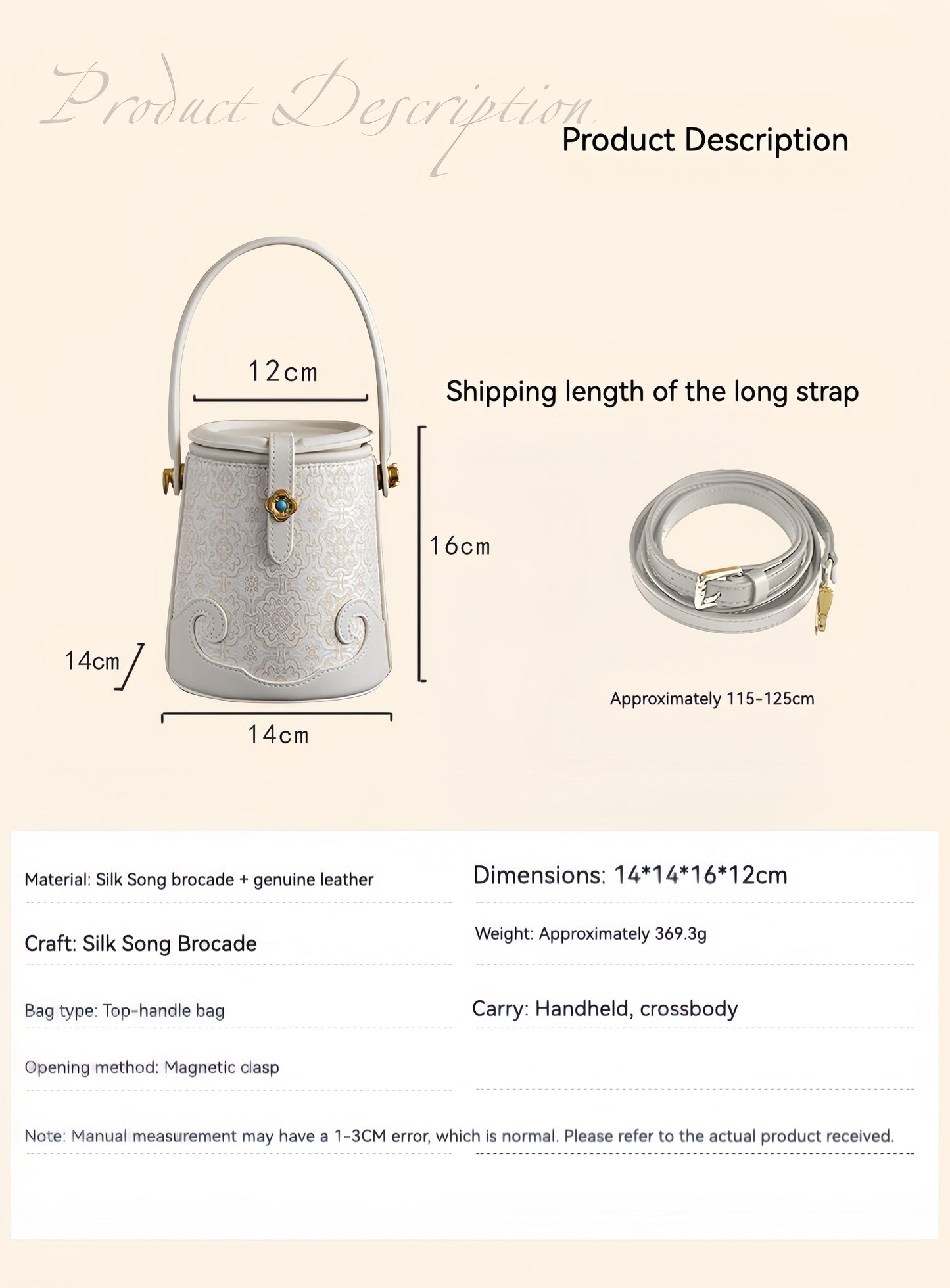 Luxury White Bucket Bag - Exquisite Silk Song Brocade with Traditional Motif, East-Meets-West Versatile Shoulder Bag