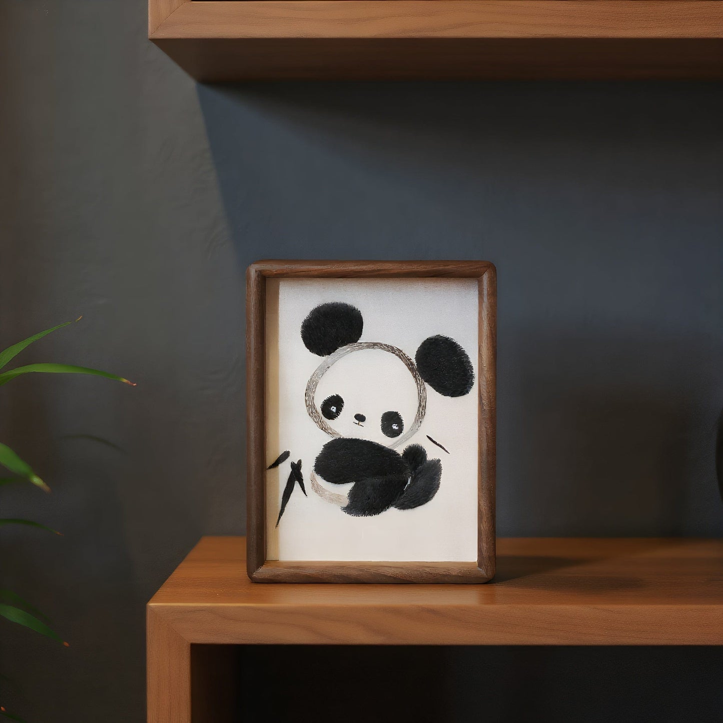 Chinese Double-Sided Embroidery Panda Wall Art - Handstitched Xiang Embroidery on Walnut Wood, Glass-Free Display, Asian Home Decor Gift