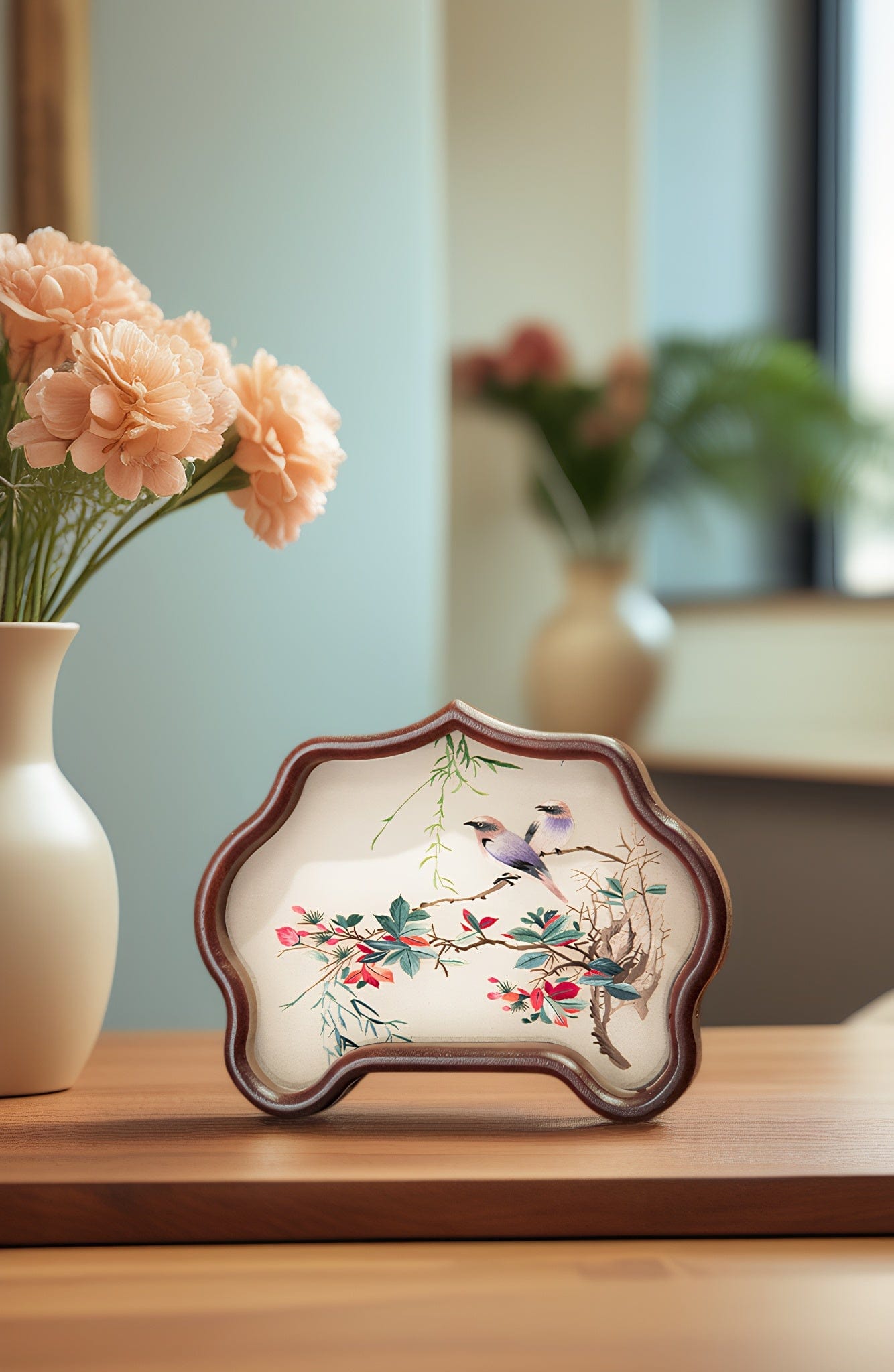 Double-Sided Art Ornament - Handmade Xiang Embroidery Display with Auspicious Birds & Flowers, Meticulous Needlework Home Decor