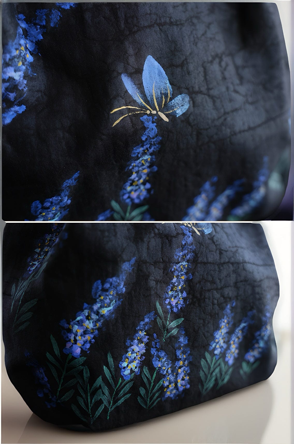 'Dancing with Shadow' Hand-Painted Bamboo Handle Mulberry Silk Handbag