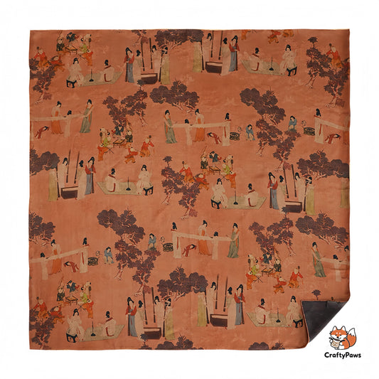 Tang Dynasty Ladies Pattern Square Scarf - Vintage Gambiered Guangdong Silk (Xiangyunsha), 100% Mulberry Silk, Non-Woven Cultural Heritage Shawl/Wrap