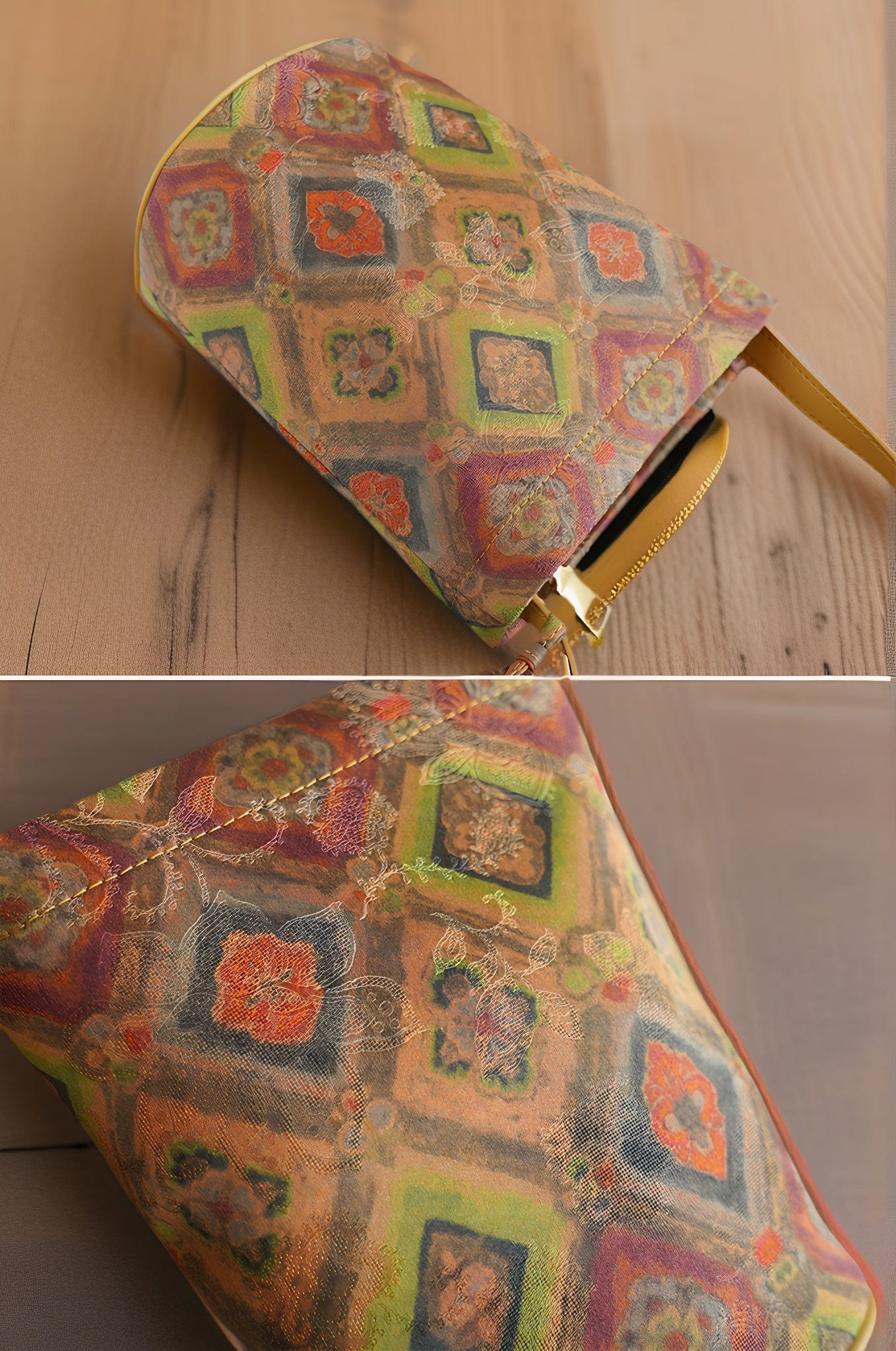 East-Meets-West Elegance: Windowpane Pattern Gambiered Canton Gauze Silk Phone Bag - Chic Oriental Mini Crossbody