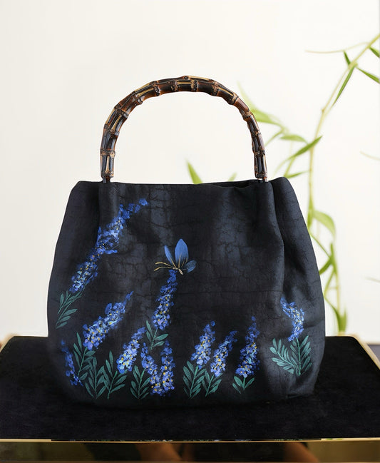'Dancing with Shadow' Hand-Painted Bamboo Handle Mulberry Silk Handbag