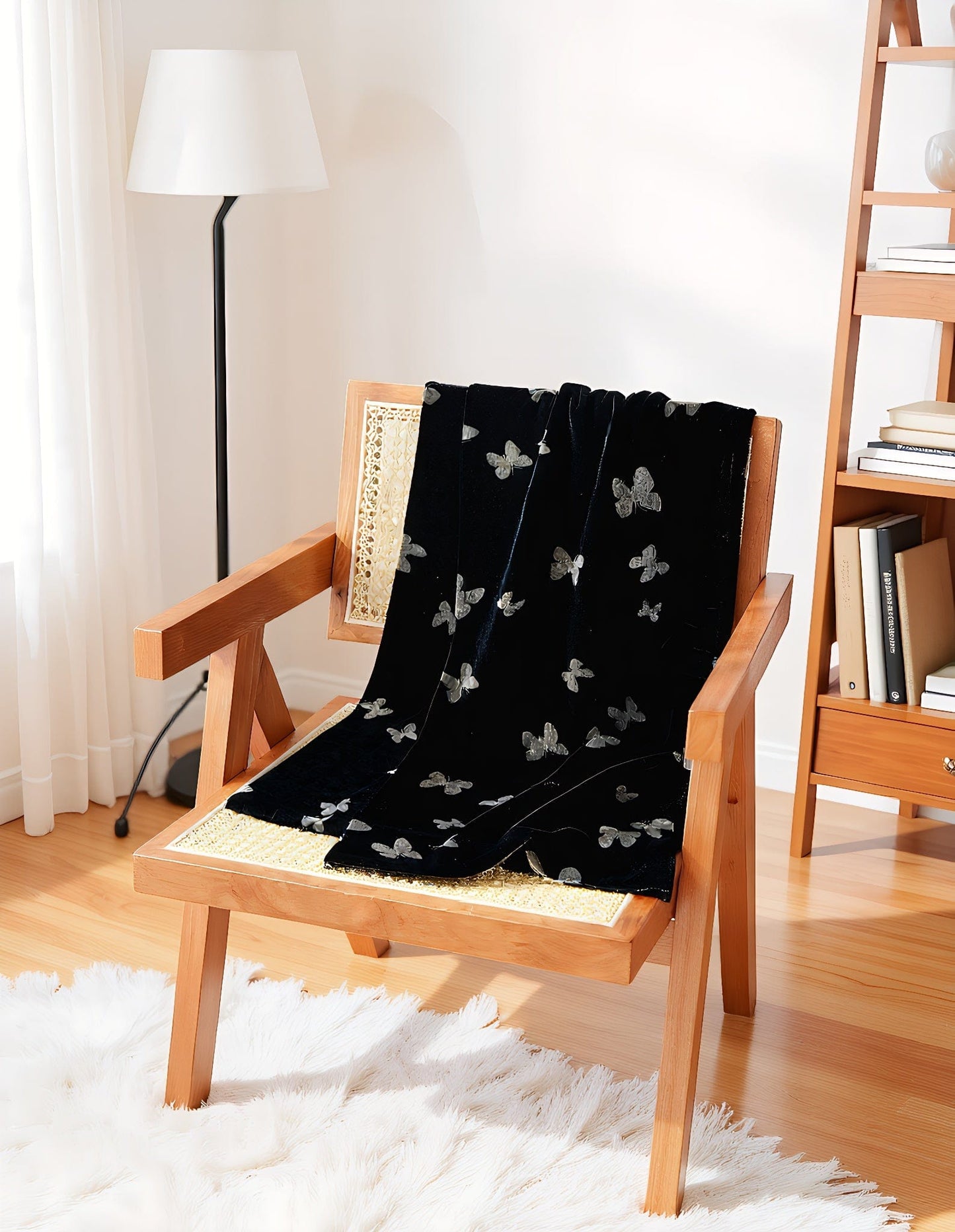 New Chinese Style Velvet Silk Scarf - Double-Layer Winter Shawl for Women with Butterfly Print, Mulberry Silk Luxury Wrap