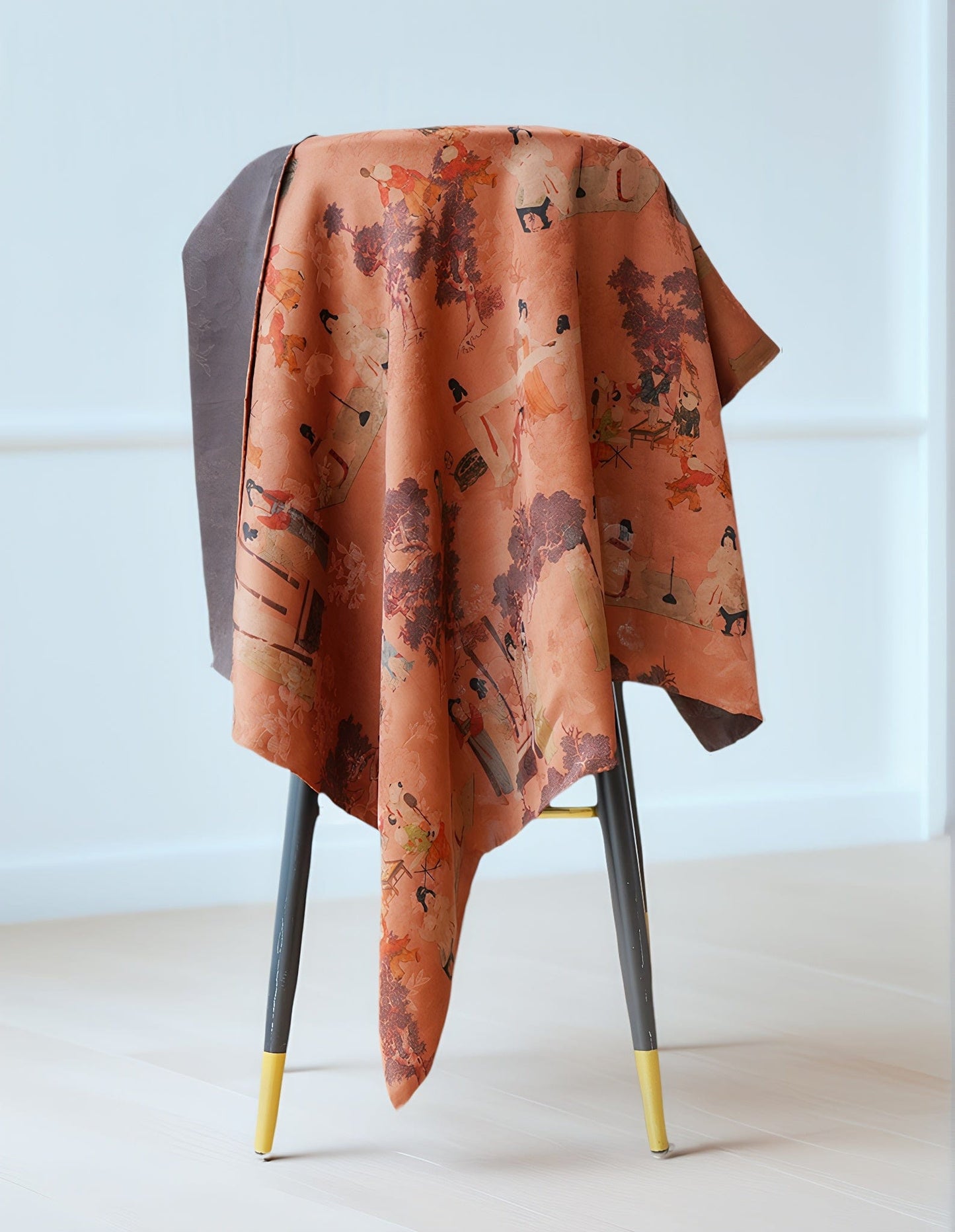 Tang Dynasty Ladies Pattern Square Scarf - Vintage Gambiered Guangdong Silk (Xiangyunsha), 100% Mulberry Silk, Non-Woven Cultural Heritage Shawl/Wrap