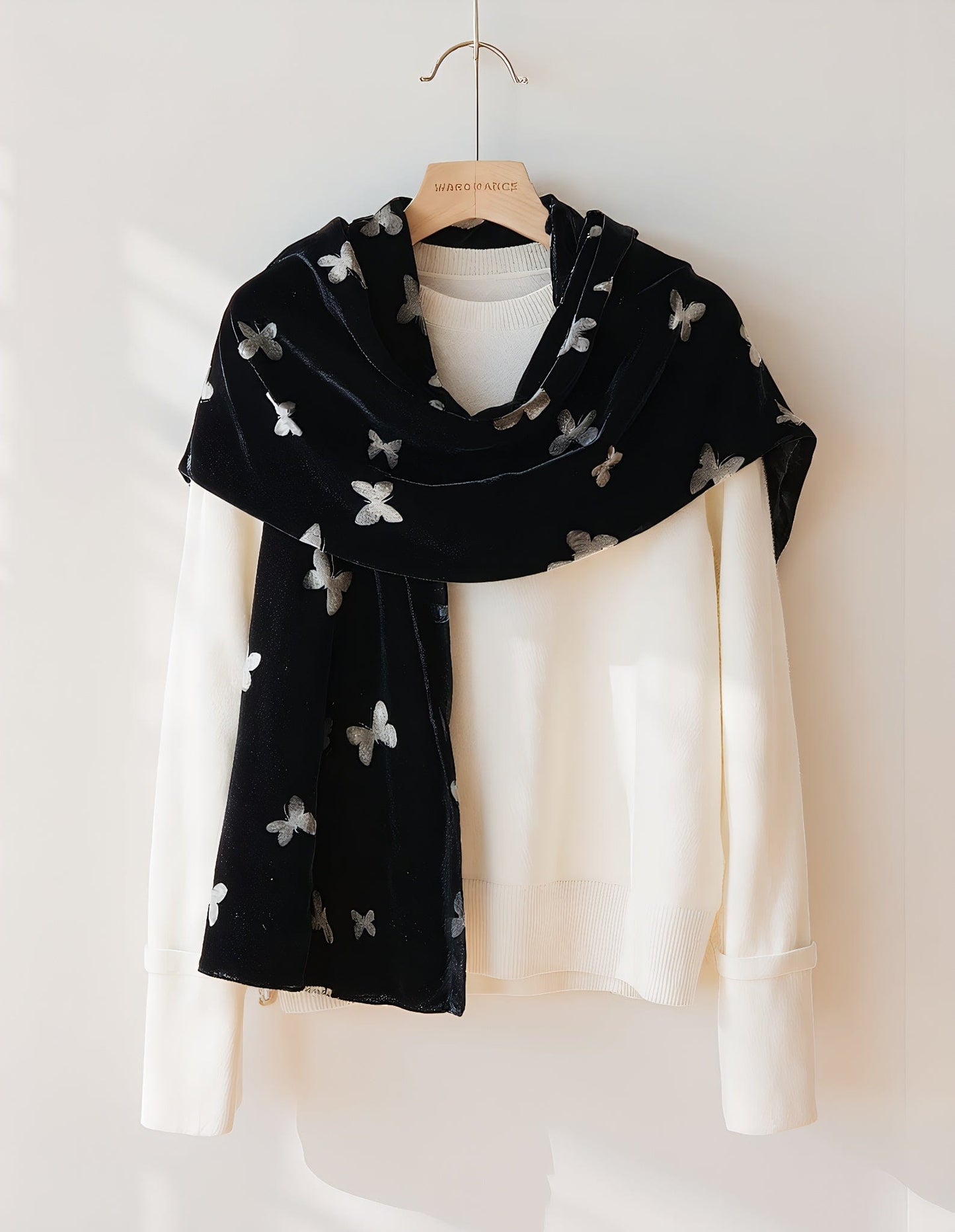 New Chinese Style Velvet Silk Scarf - Double-Layer Winter Shawl for Women with Butterfly Print, Mulberry Silk Luxury Wrap