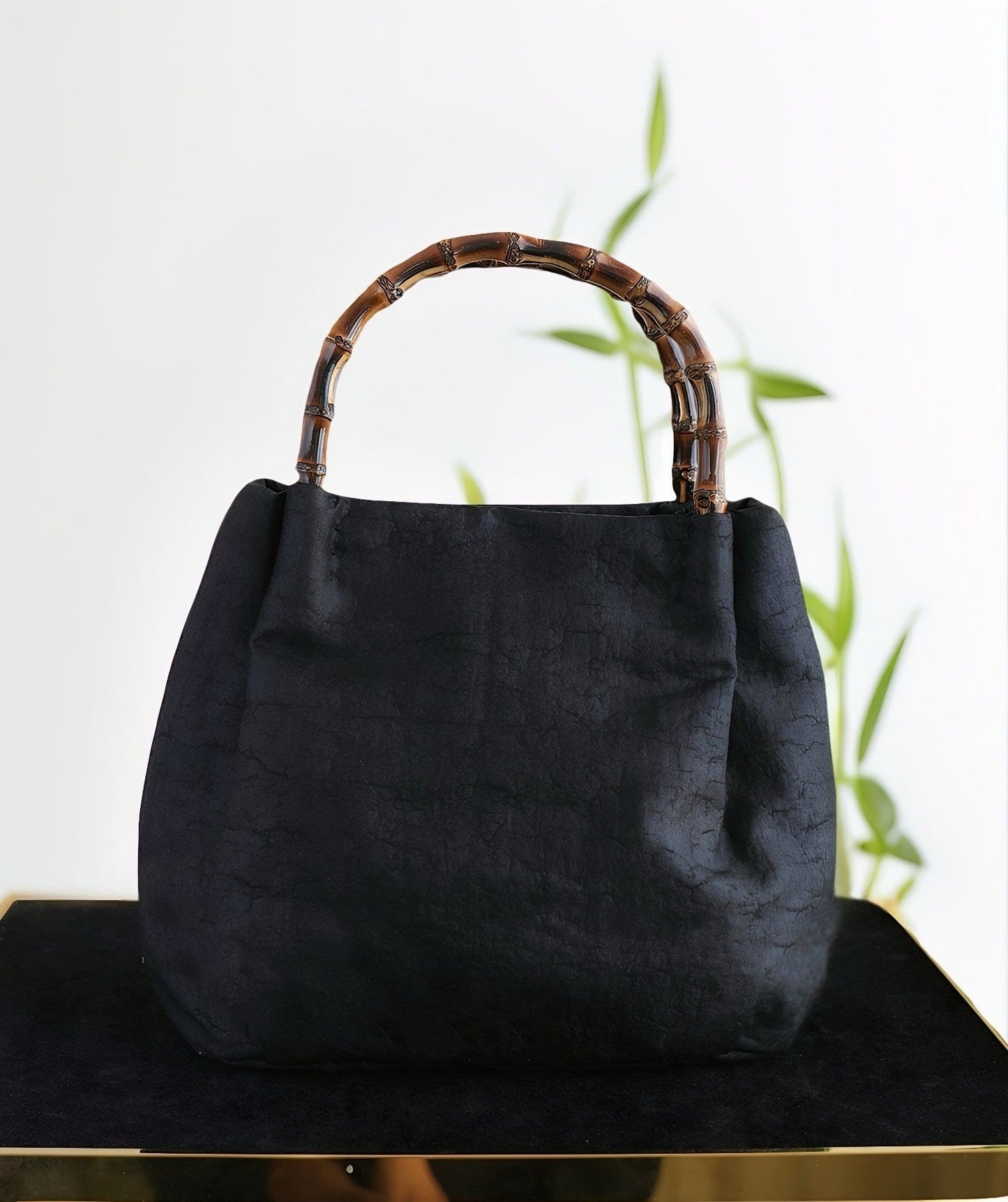 'Dancing with Shadow' Hand-Painted Bamboo Handle Mulberry Silk Handbag