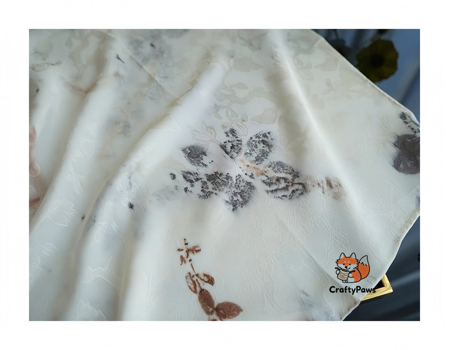 Leaf Print & Plant-Dyed Jiaoluo Silk Scarf - 19 Momme Breathable Square Neckwear, Handwoven 100% Mulberry Silk, Intangible Cultural Heritage Gift