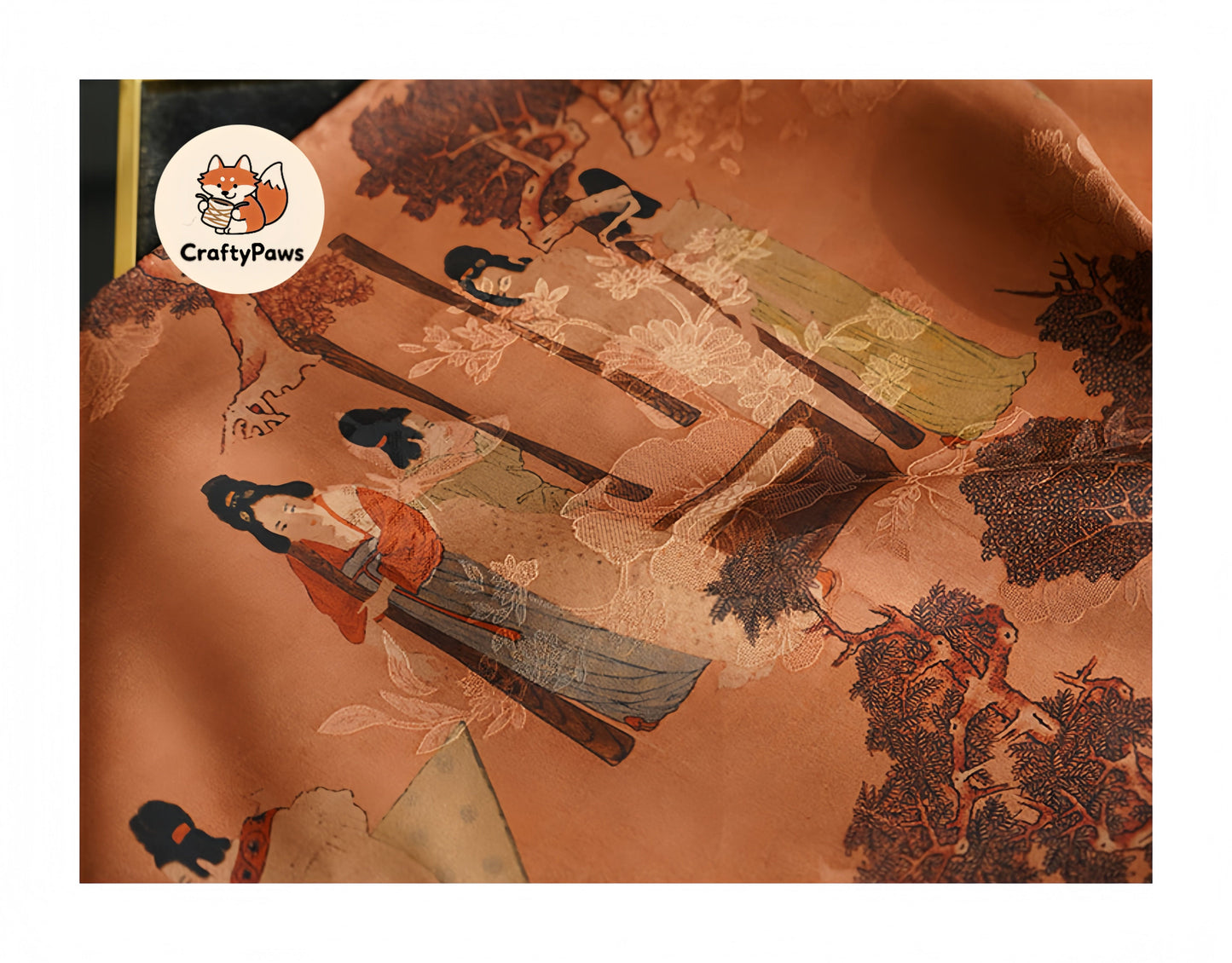Tang Dynasty Ladies Pattern Square Scarf - Vintage Gambiered Guangdong Silk (Xiangyunsha), 100% Mulberry Silk, Non-Woven Cultural Heritage Shawl/Wrap