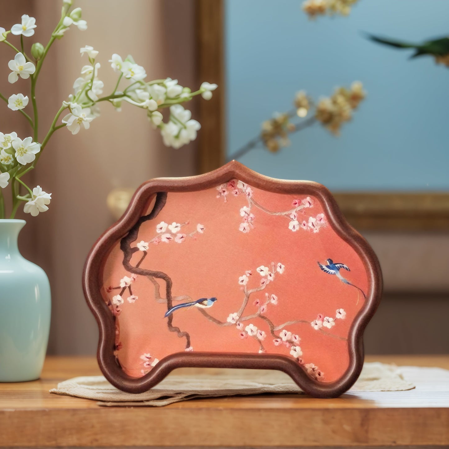 Double-Sided Art Ornament - Handmade Xiang Embroidery Display with Auspicious Birds & Flowers, Meticulous Needlework Home Decor