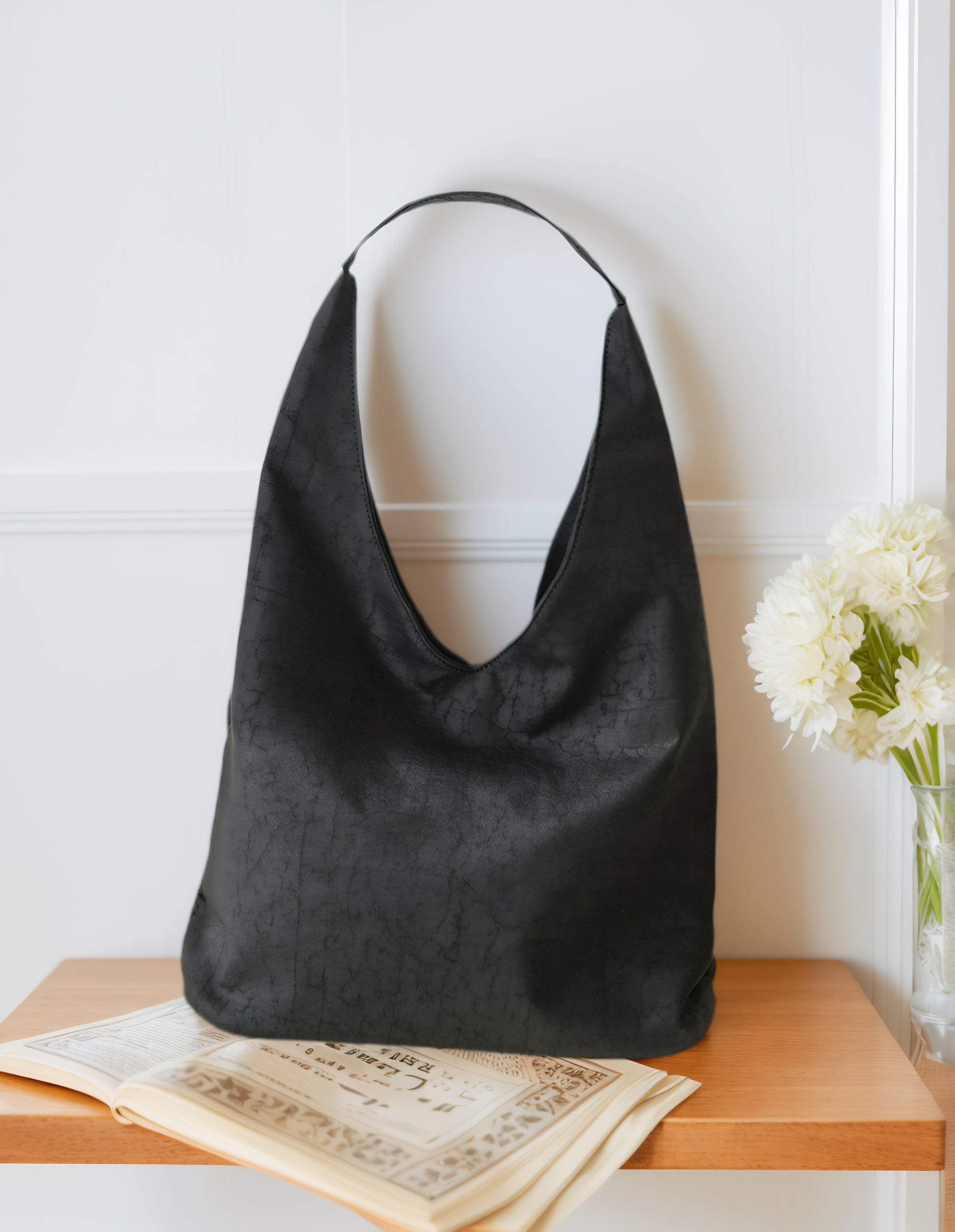 Back view of the Loong Li Xiangyunsha shoulder bag, highlighting its deep and naturally unique texture. The material shimmers with a captivating luster under various lighting conditi