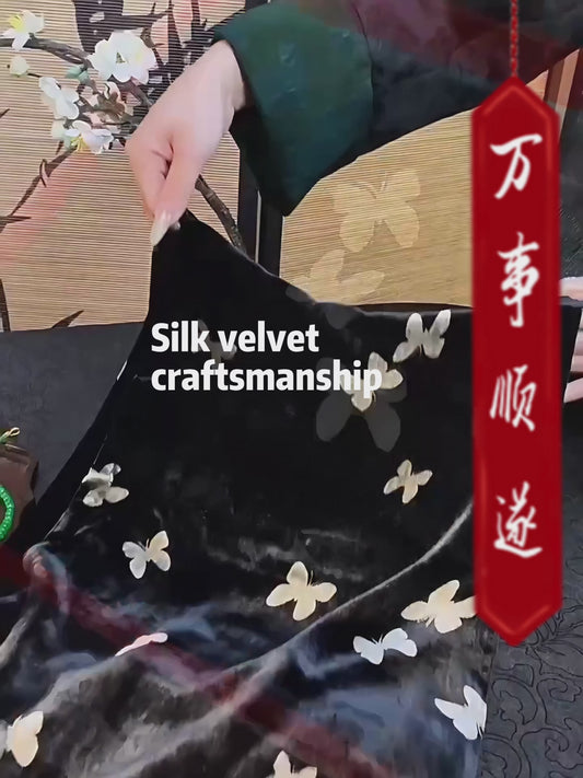 New Chinese Style Velvet Silk Scarf - Double-Layer Winter Shawl for Women with Butterfly Print, Mulberry Silk Luxury Wrap