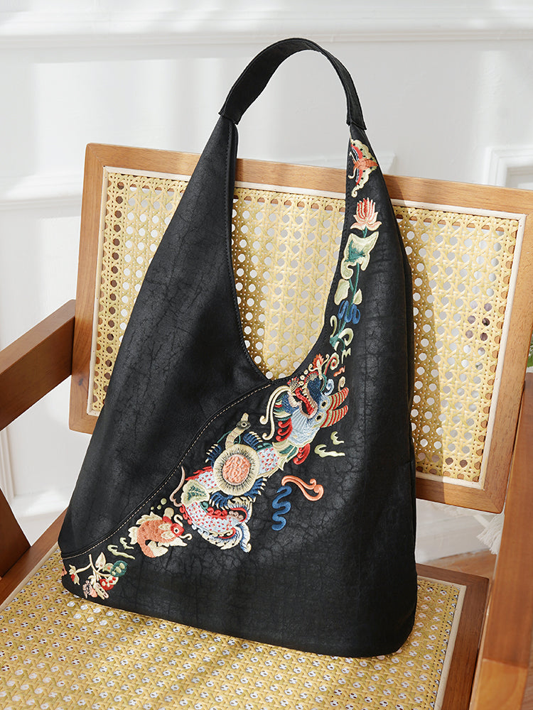Dragon-Koi Gambiered Canton Gauze Bag