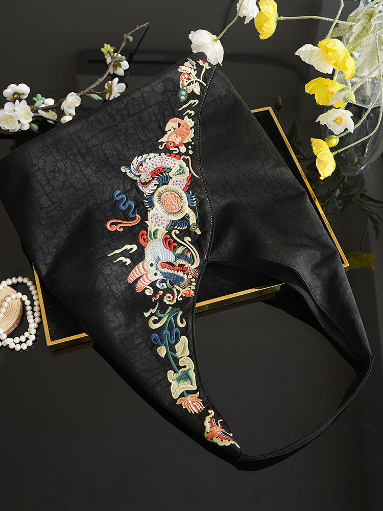 Dragon-Koi Gambiered Canton Gauze Bag