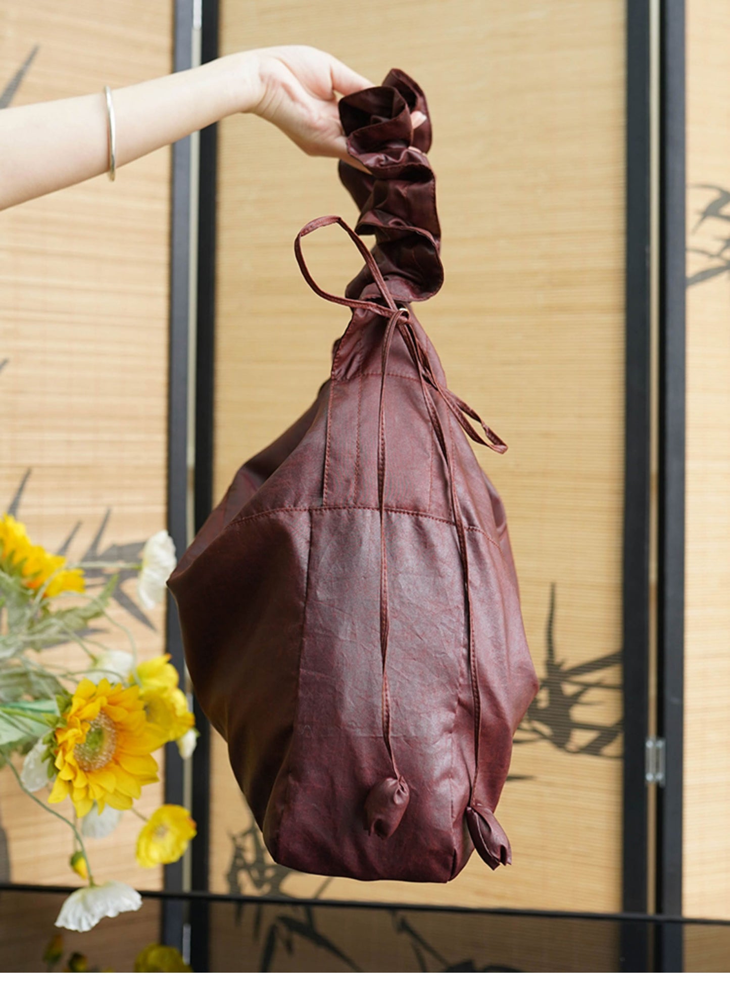 Gambiered Canton Gauze "Tortoise-Crackle" Lotus Leaf Drawstring Bag
