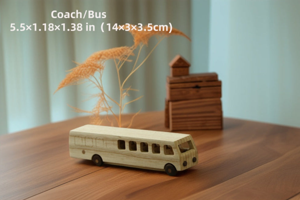 Artisan-Crafted Ash & Walnut  Coach/Bus-Natural Beeswax-Finished Solid Wood Dashboard Decor, Eco-Friendly Vehicle Interior Accessory with Scratch-Resistant