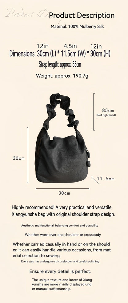 Gambiered Guangdong Silk (Xiangyun Sha) Tortoise-Crack Pattern Lotus Drawstring Bag - New Chinese Style Women's Shoulder Tote, Convertible Crossbody & Handheld Purse for Daily Commute