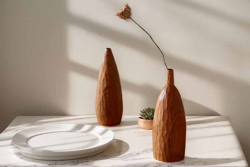 Crafted from ​premium Burmese Teak​ and meticulously hand-carved by skilled artisans, this small decorative vase combines timeless elegance with functional design. Ideal for displaying fresh blooms, dried floral arrangements, or as a standalone decorative accent, it adds a touch of rustic charm to any space while meeting modern sustainability standards