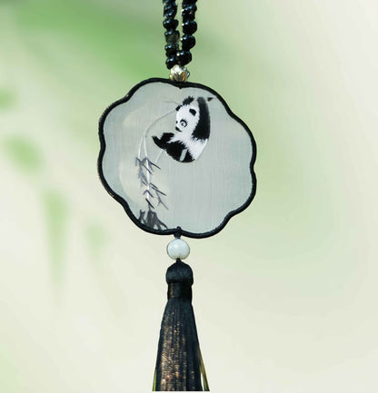 Chinese Silk Embroidery Keychain - Hunan Xiang Shu Handmade Car Accessory, Oriental Boho Chic Gift