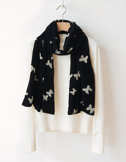 New Chinese Style Velvet Silk Scarf - Double-Layer Winter Shawl for Women with Butterfly Print, Mulberry Silk Luxury Wrap