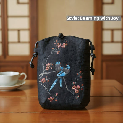 Gambiered Guangdong Silk Crossbody Bag | Hand-Painted Chinese Art | Women's Phone Purse