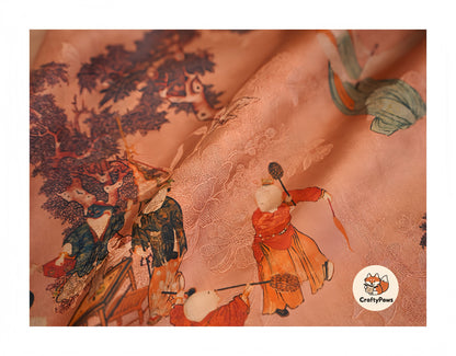 Tang Dynasty Ladies Pattern Square Scarf - Vintage Gambiered Guangdong Silk (Xiangyunsha), 100% Mulberry Silk, Non-Woven Cultural Heritage Shawl/Wrap