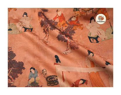 Tang Dynasty Ladies Pattern Square Scarf - Vintage Gambiered Guangdong Silk (Xiangyunsha), 100% Mulberry Silk, Non-Woven Cultural Heritage Shawl/Wrap