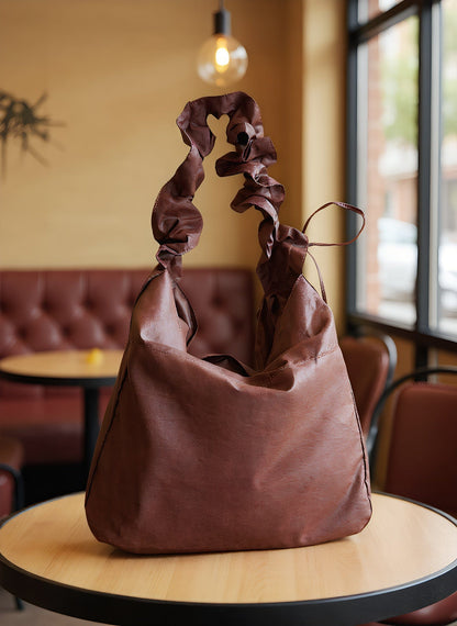 Gambiered Guangdong Silk (Xiangyun Sha) Tortoise-Crack Pattern Lotus Drawstring Bag - New Chinese Style Women's Shoulder Tote, Convertible Crossbody & Handheld Purse for Daily Commute
