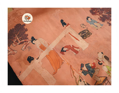 Tang Dynasty Ladies Pattern Square Scarf - Vintage Gambiered Guangdong Silk (Xiangyunsha), 100% Mulberry Silk, Non-Woven Cultural Heritage Shawl/Wrap