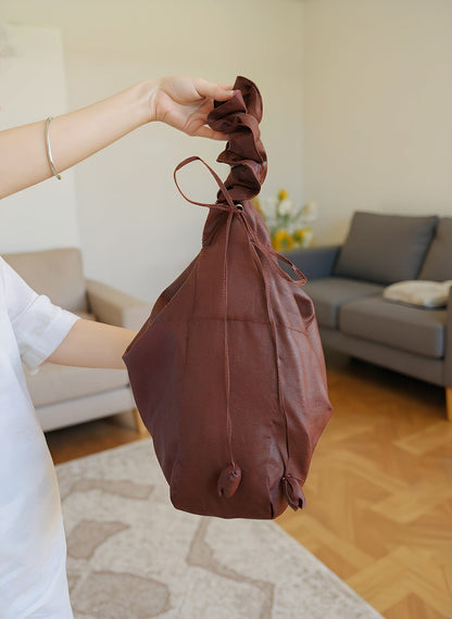 Gambiered Guangdong Silk (Xiangyun Sha) Tortoise-Crack Pattern Lotus Drawstring Bag - New Chinese Style Women's Shoulder Tote, Convertible Crossbody & Handheld Purse for Daily Commute