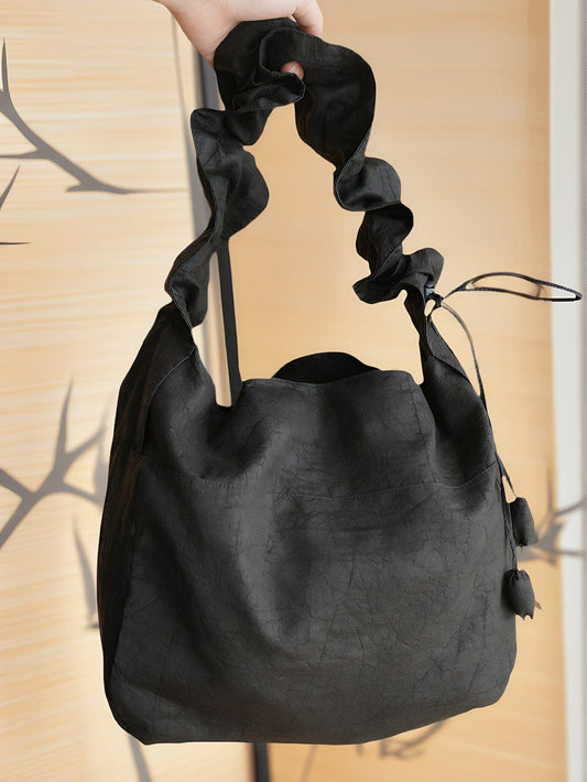 Gambiered Guangdong Silk (Xiangyun Sha) Tortoise-Crack Pattern Lotus Drawstring Bag - New Chinese Style Women's Shoulder Tote, Convertible Crossbody & Handheld Purse for Daily Commute