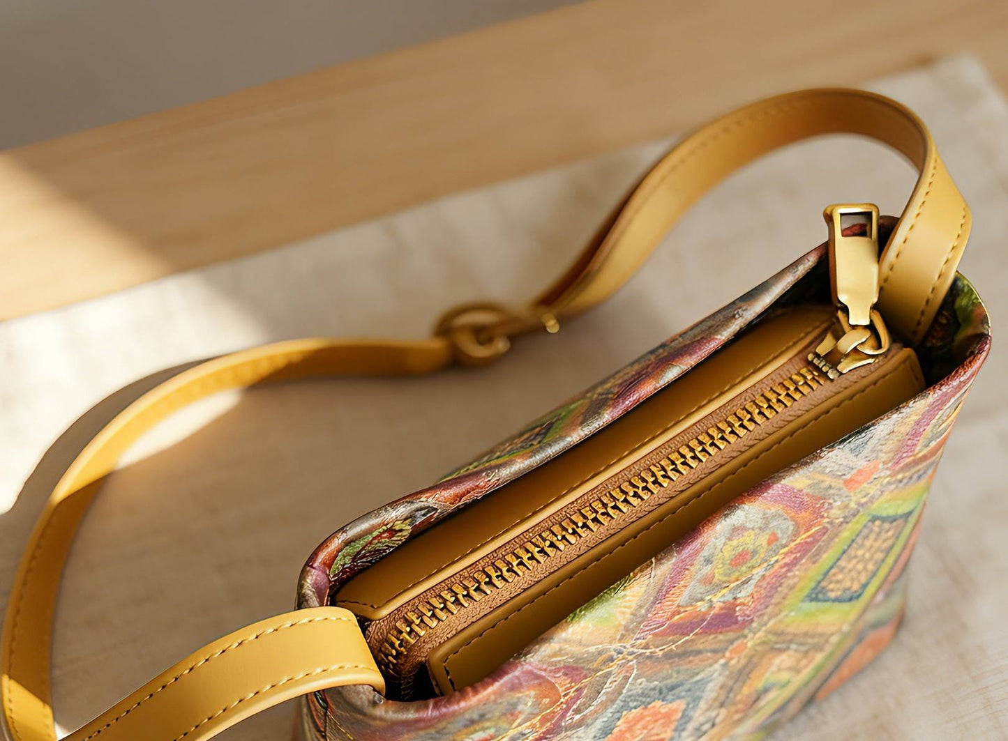 Xiangyunsha Four-Grid Crossbody Bucket Bag