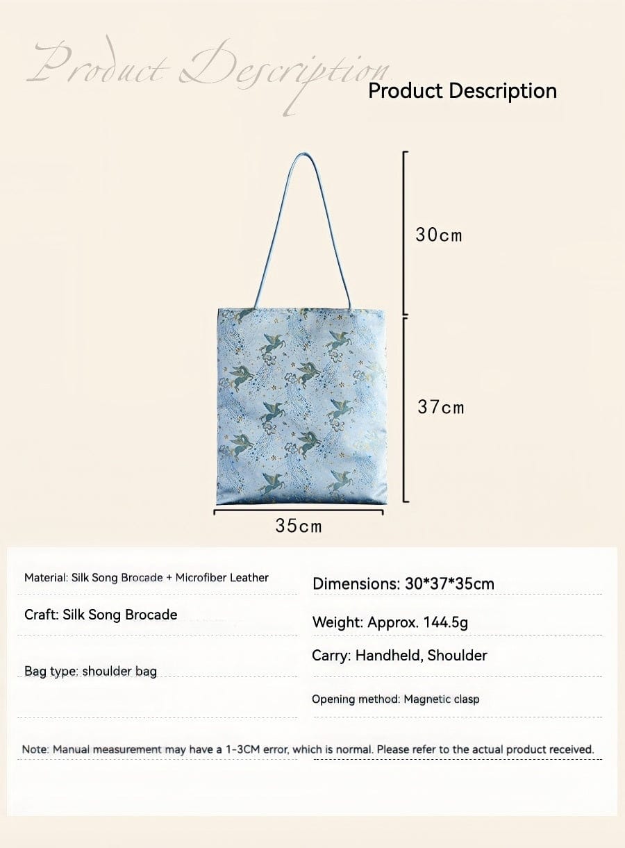 Dream Pegasus Shoulder Bag - New Chinese Style Song Brocade Silk Underarm Purse, Elegant Oriental Crossbody Bag for Women