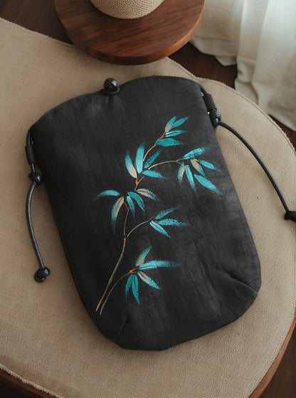 Gambiered Guangdong Silk Crossbody Bag | Hand-Painted Chinese Art | Women's Phone Purse