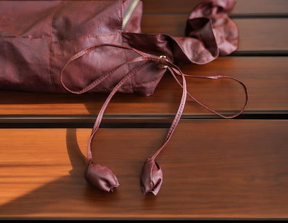 Gambiered Guangdong Silk (Xiangyun Sha) Tortoise-Crack Pattern Lotus Drawstring Bag - New Chinese Style Women's Shoulder Tote, Convertible Crossbody & Handheld Purse for Daily Commute