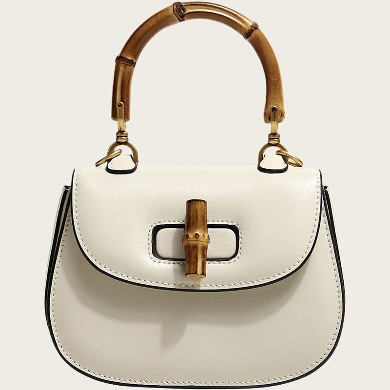Bamboo Handle Leather Top Handle Bag