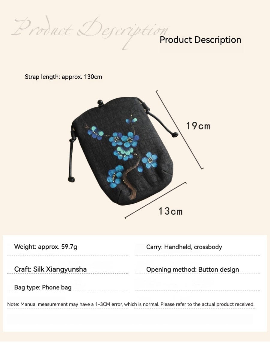 Gambiered Guangdong Silk Crossbody Bag | Hand-Painted Chinese Art | Women's Phone Purse