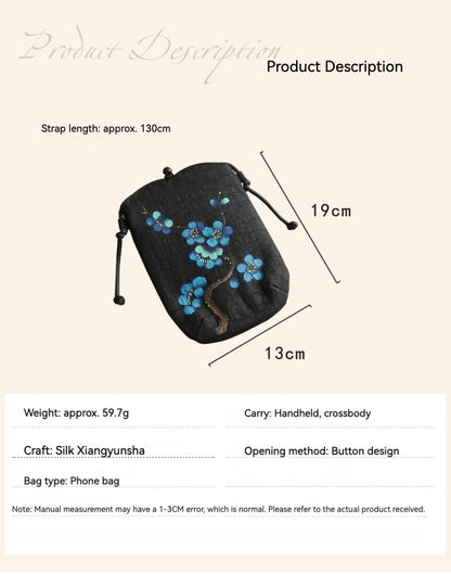 Gambiered Guangdong Silk Crossbody Bag | Hand-Painted Chinese Art | Women's Phone Purse