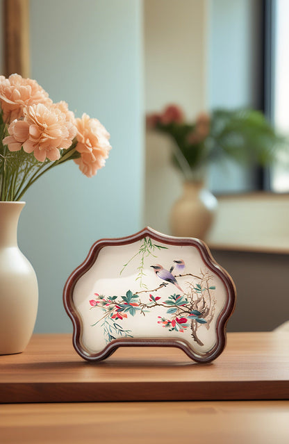Double-Sided Art Ornament - Handmade Xiang Embroidery Display with Auspicious Birds & Flowers, Meticulous Needlework Home Decor